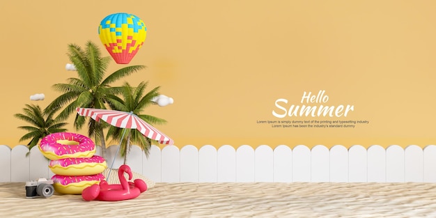 Hallo sommer mit reisezubehör-banner-design