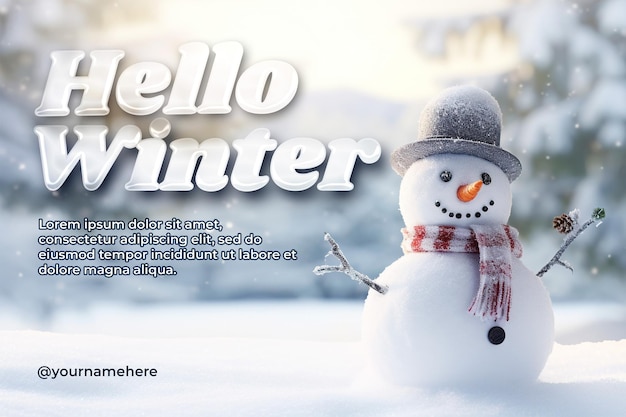 PSD hallo winter banner vorlage design mit schneemann hintergrund