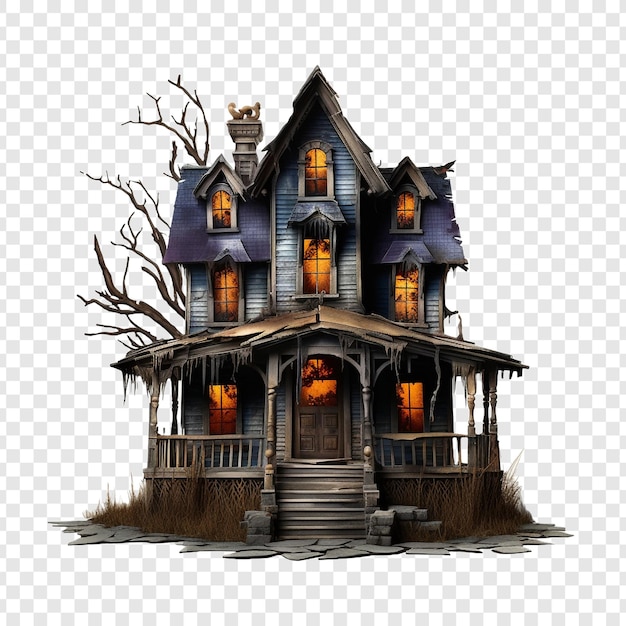 PSD halloween 3d hunted house isoliert auf transparentem hintergrund