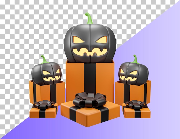 PSD halloween-3d-symbol. kürbiskopf springt heraus. realistischer 3d-kürbis mit beängstigendem lächeln auf seinem gesicht.