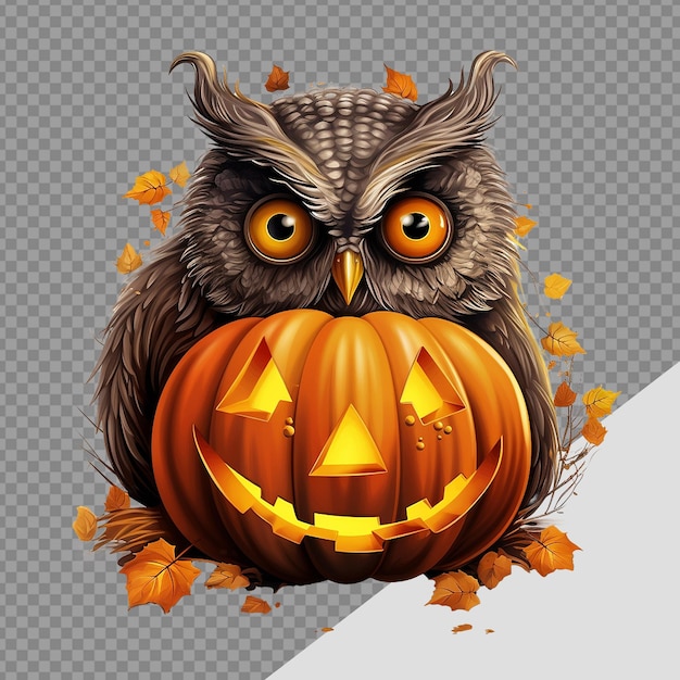 PSD halloween búho jack o linterna png aislado en un fondo transparente