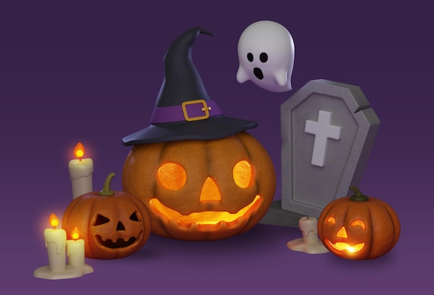 Halloween calabaza Jack o linterna y personaje fantasma