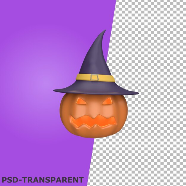 Halloween elemento 3d calabaza con sombrero bruja