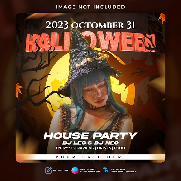 Halloween-hausparty-flyer-social-media-post-design