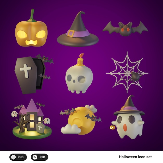 PSD halloween-icon 3d-icon-pack für banner- und uxui-design