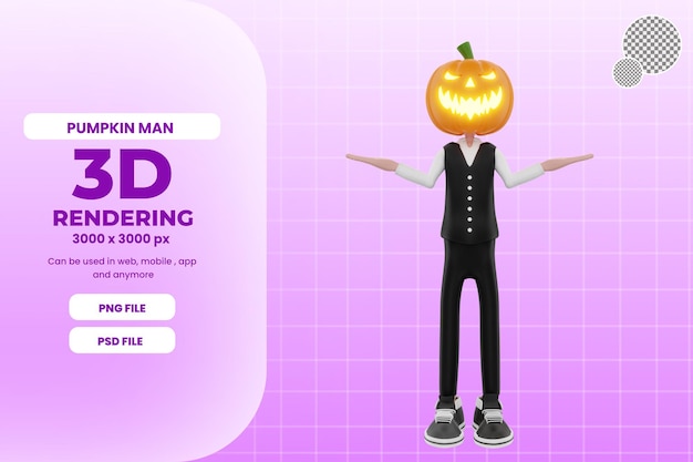 Halloween-illustration des kürbismannes 3d prämie psd