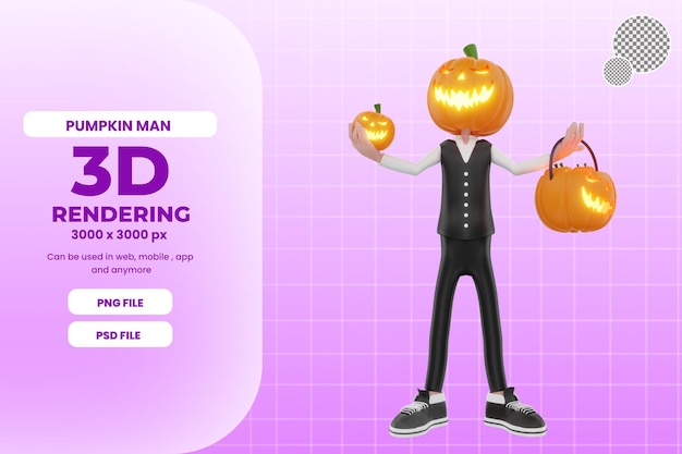 Halloween-illustration des kürbismannes 3d prämie psd