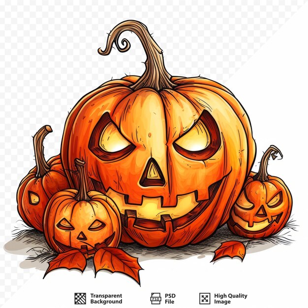 PSD halloween jack o lantern abóboras com rostos assustadores isolados em um fundo branco isolado