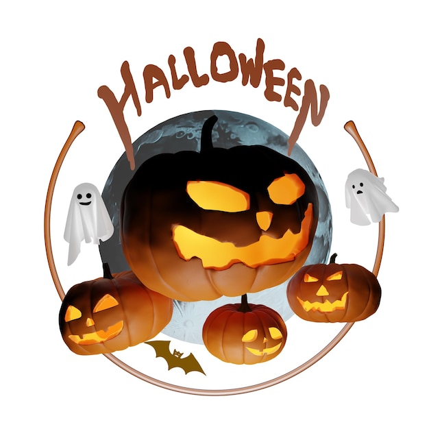 Halloween-jack-o-laterne runder rahmentitel 3d-rendering