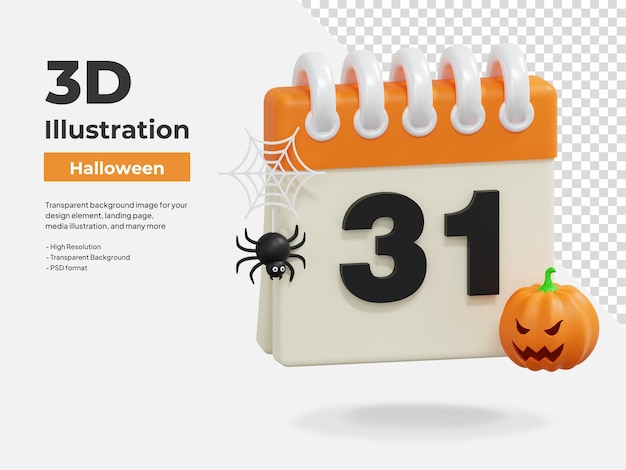 Halloween-Kalender 3D-Symbol Halloween-Illustration