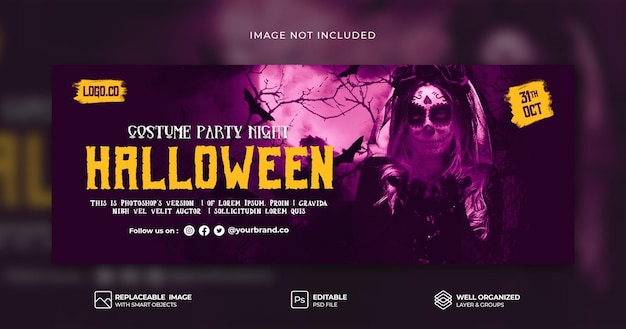 PSD halloween-kostüm-party-nacht facebook-cover-banner-vorlage premium psd