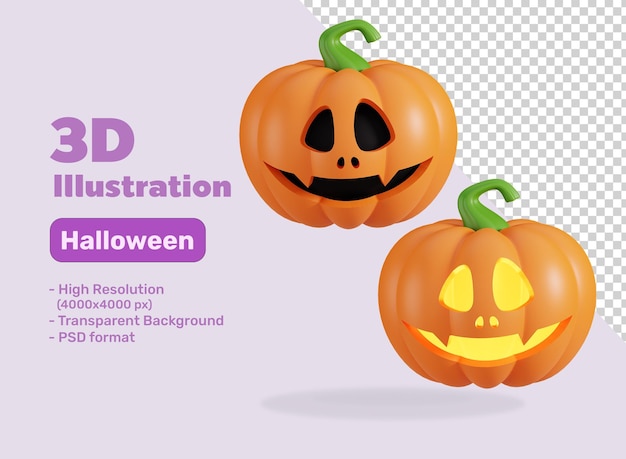 Halloween-kürbis-gesicht laterne niedlich symbol 3d-render-illustration