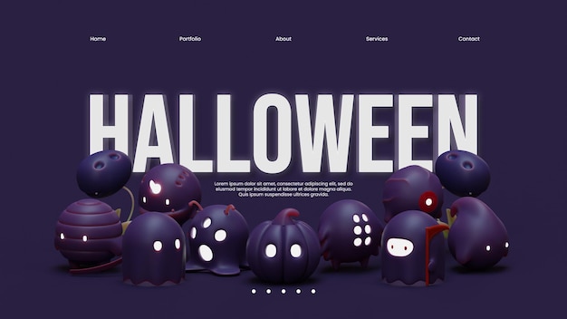 Halloween-Landing-Page-Vorlage mit 3D-Rendering-Illustration
