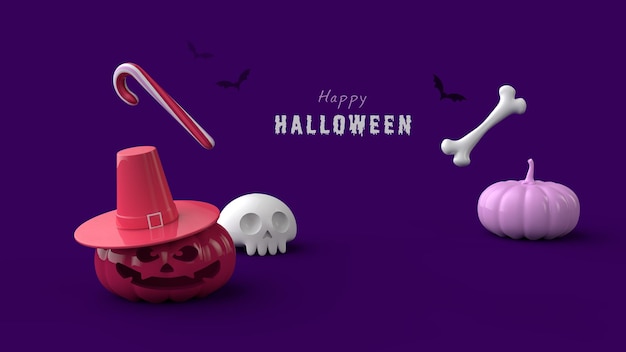 Halloween-Nachtbanner PSD-Vorlage 3d render