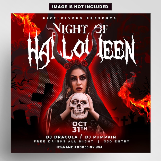 PSD halloween night party evento design de flyer de banner do instagram
