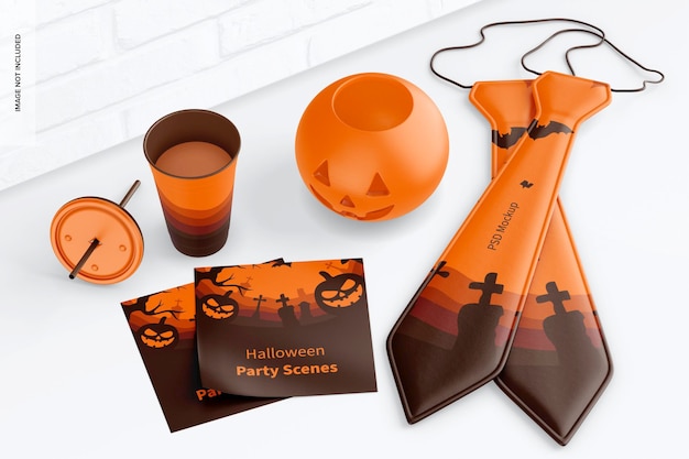 Halloween party szene mockup, ansicht von oben