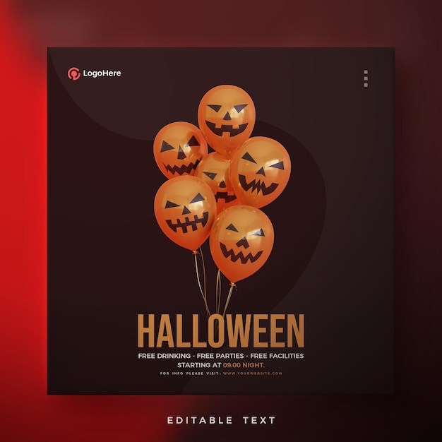 Halloween-plakat mit 3d-illustrationsballons rendern