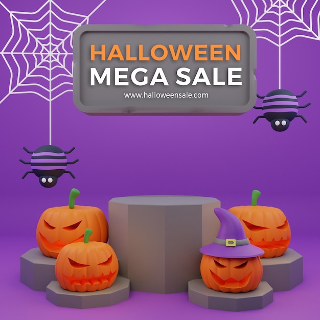 Halloween promoción venta marketing podio miedo calabazas ilustración 3d fondo alta calidad