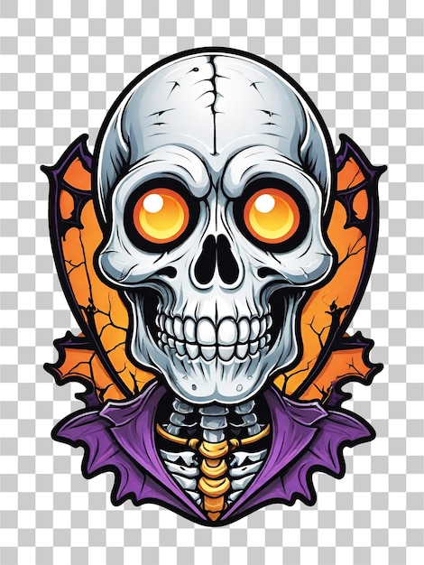 PSD halloween-skelett mit kürbissen auf durchsichtigem hintergrund