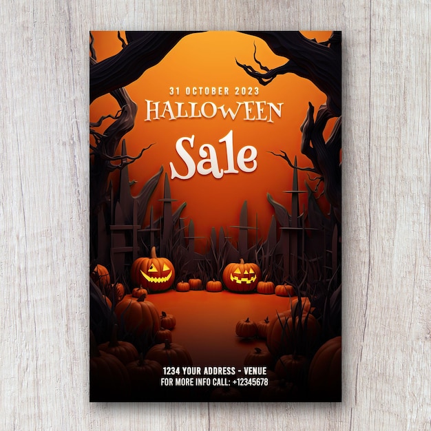 Halloween-verkaufsflyer psd-vorlage 3d-landschaft