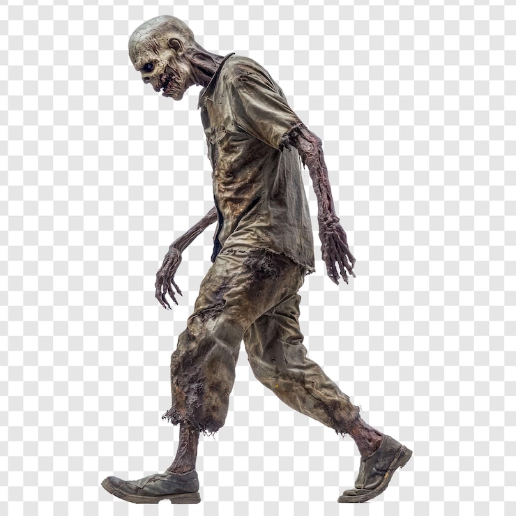 PSD halloween zombie caminando vista lateral de longitud completa aislado en fondo transparente