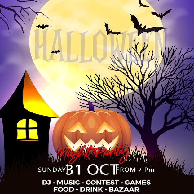 Halloween zucche e castello spettrale nella notte di luna piena e pipistrelli volanti male orrore cimitero morto