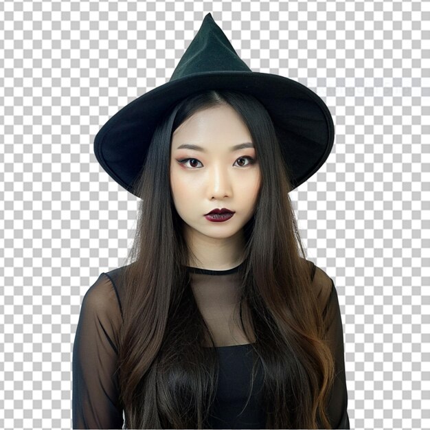 PSD halloweener hexe konzept glücklicher halloweener sexy gingerhaar hexe kämpft mit ihrem magischen hut