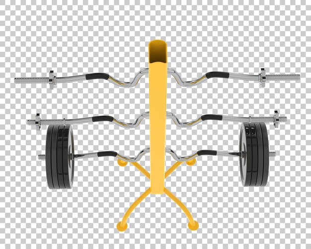 Haltère olympique sur rack sur fond transparent illustration de rendu 3d