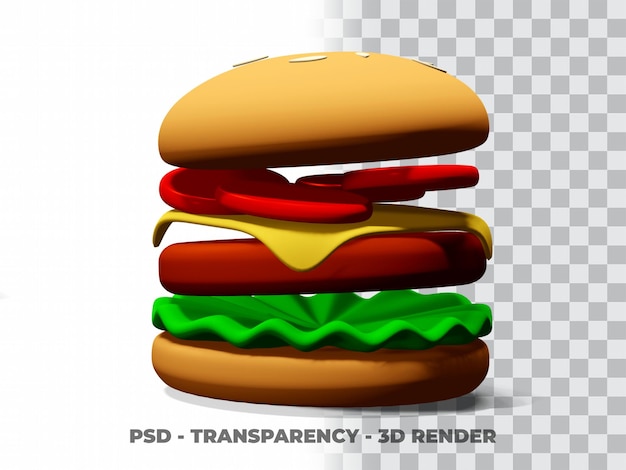 Hamburger 3D con sfondo trasparente