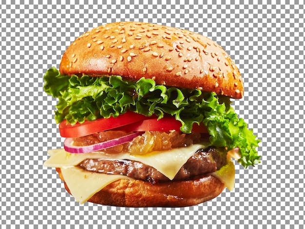 Hamburger avec beaucoup de fromage sur fond transparent