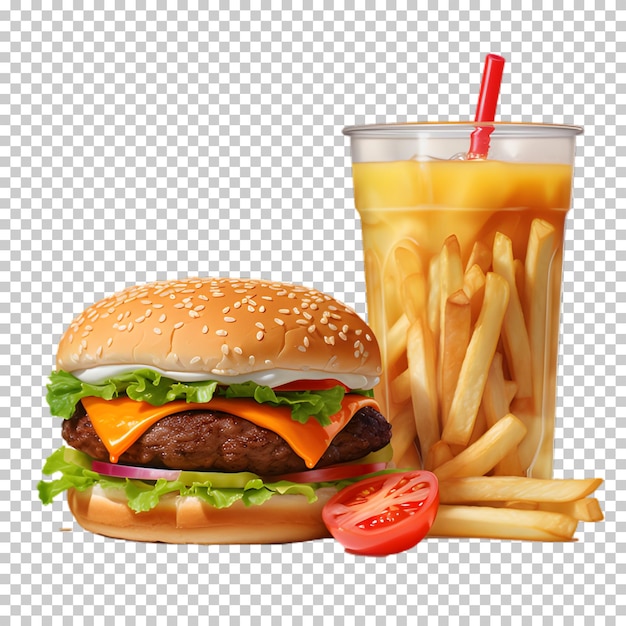 Hamburger Avec Boisson Froide Isolé Sur Un Fond Transparent
