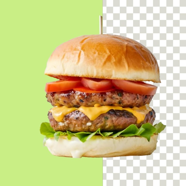 hamburger con lattuga, formaggio di pomodoro e carne di manzo su uno sfondo trasparente
