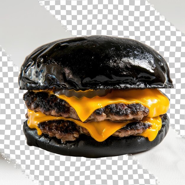 PSD un hamburger avec du fromage et un couvercle noir qui dit du fromage dessus