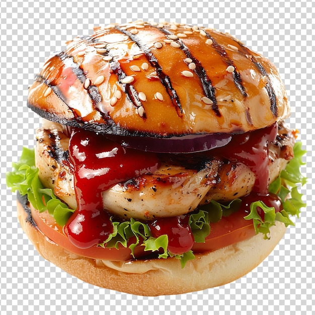 PSD hamburger avec du ketchup et de la moutarde isolé sur un fond transparent