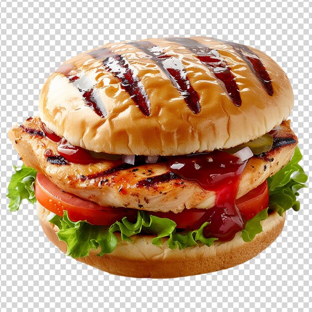 PSD hamburger avec du ketchup et de la moutarde isolé sur un fond transparent