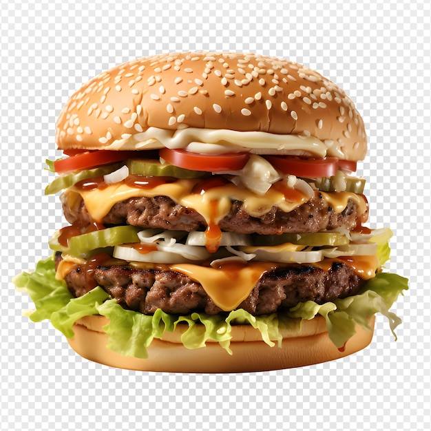 Hamburger Fast Food Isolé Sur Un Fond Transparent Double Burger De Bœuf Png Génératif Ai