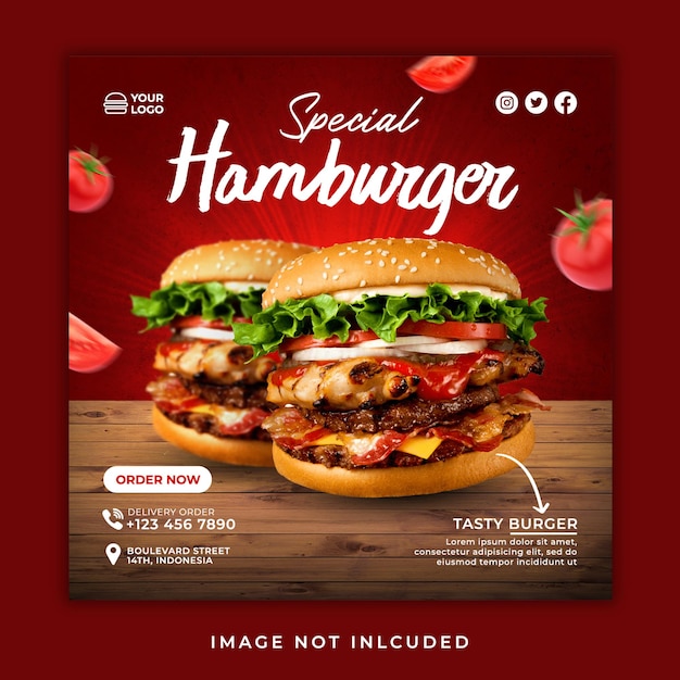 Hamburger food social media promoção de modelos no instagram para restaurante