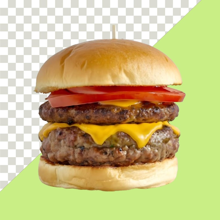 PSD hamburger mit salat, tomatenkäse und rindfleisch auf durchsichtigem hintergrund