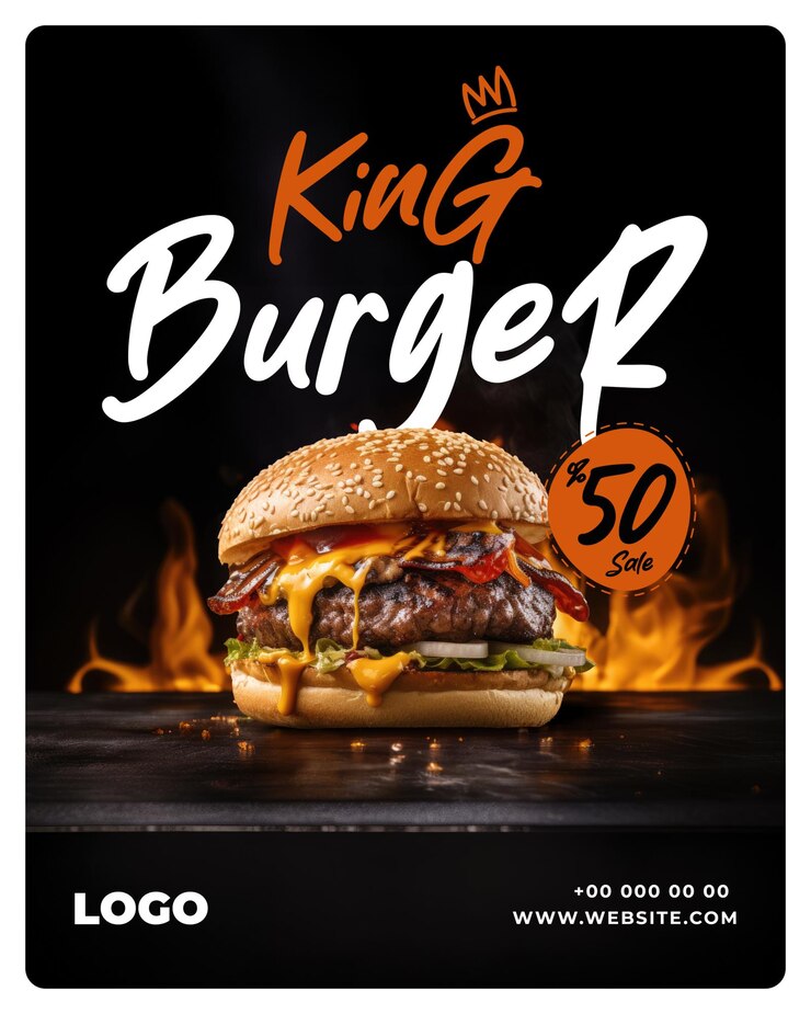 Hamburger Poster Design descuento fondo negro llamas banner de redes sociales