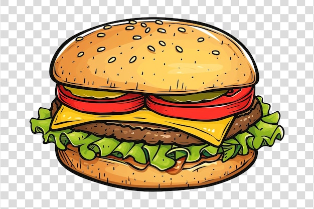 PSD hamburger de style dessin animé isolé sur un fond transparent png