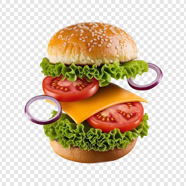 un hamburger avec des tomates et de la laitue dessus