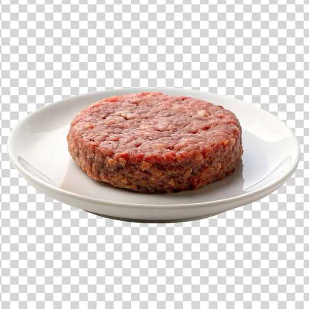 PSD des hamburgers crus sur une assiette blanche isolée sur un fond transparent