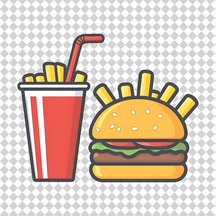 PSD des hamburgers frites et un soda.