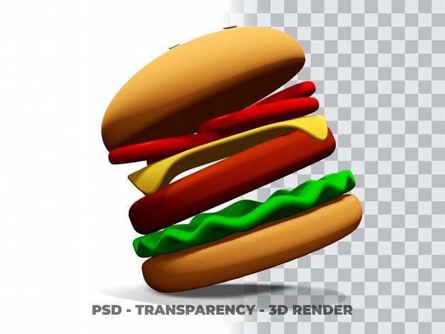 PSD hambúrguer 3d com fundo transparente