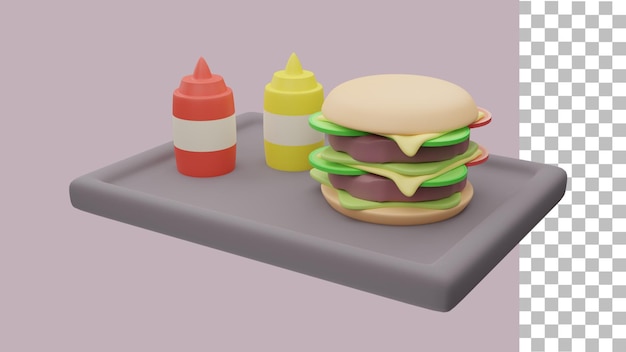 PSD hambúrguer 3d com molho e mostarda