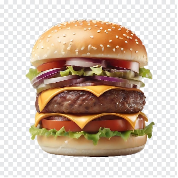 PSD hambúrguer delicioso cheeseburger salteado isolado em fundo transparente
