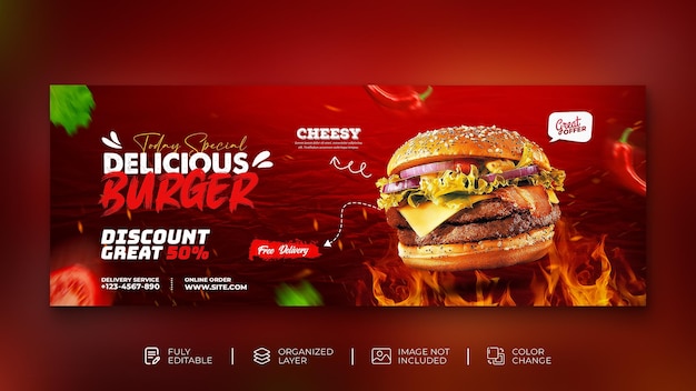 Hambúrguer delicioso e menu de comida promoção de mídia social banner web modelo de postagem do instagram psd grátis