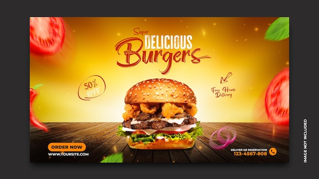 Hambúrguer delicioso e menu de fast food webbanner modelo de postagem de mídia social psd grátis