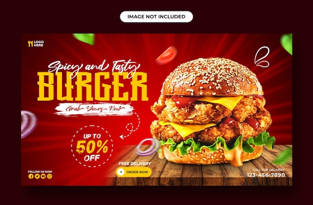 Hambúrguer delicioso e modelo de banner da web de menu de fast food