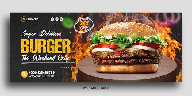 Hambúrguer e menu de comida Modelo de banner da web de capa do Facebook